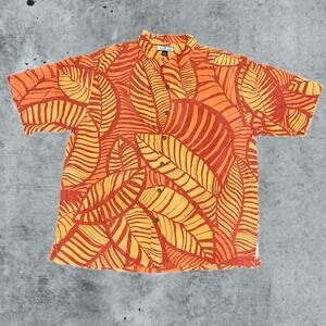 Tommy Bahama Orange Yellow Palm Leaf Pattern Hawaiian Mens Button Up (0591)